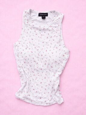 stradivarius White Tank Top with Pink Floral Print
